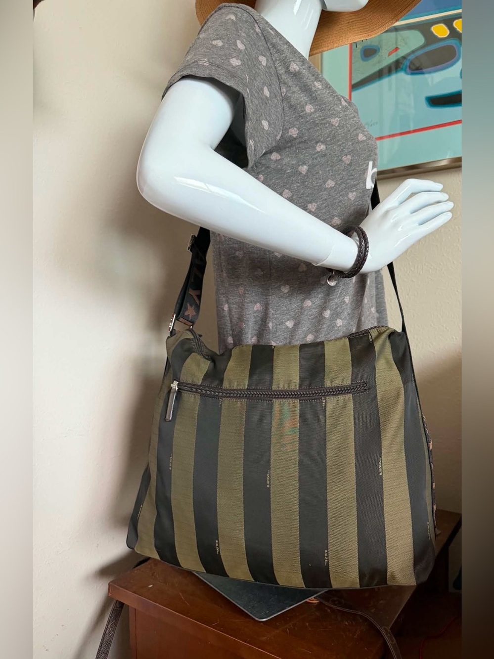 FENDI Pequin Stripe Crossbody Bag